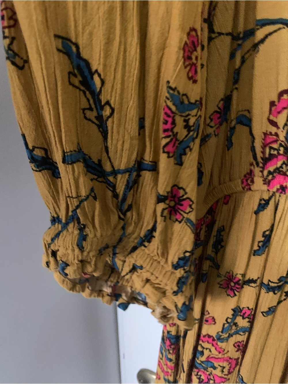 Knox Rose Mustard Floral V-Neck Tiered Midi Dress 3/4 sleeves XL - Picture 5 of 7